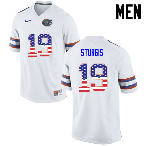 Men Florida Gators #19 Caleb Sturgis College Football USA Flag Fashion Jerseys-White - Click Image to Close
